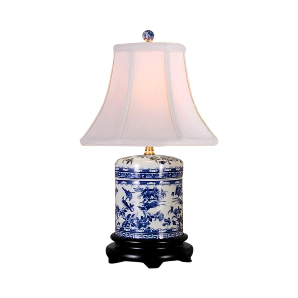 Beautiful Blue and White Porcelain Ginger Jar Floral Bird Motif Table Lamp 18"