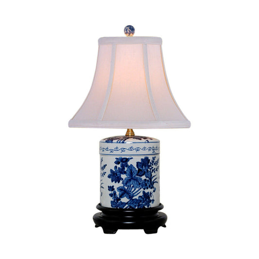 Blue and White Floral Round Jar Porcelain Table Lamp 18"