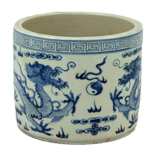 Blue and White Porcelain Dragon Motif Flower Pot 7"
