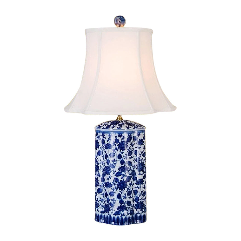 Beautiful  Blue and White Porcelain Round Vase Floral Chinoiserie Table Lamp 27"