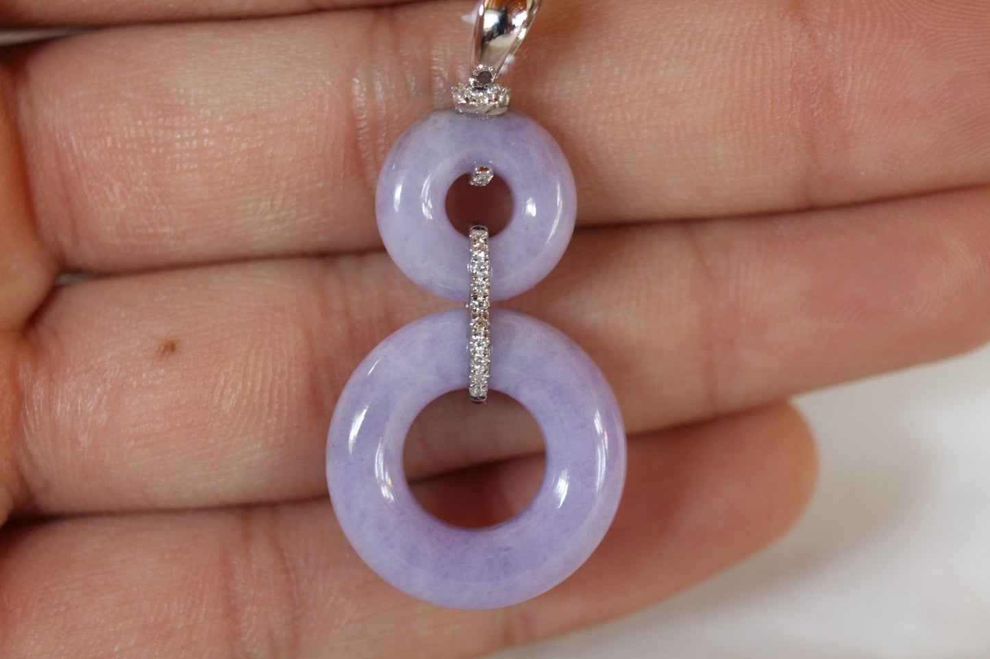 Grade A Lavender Jadeite Hoop Pendant 0.08 carat Diamonds 18K Gold