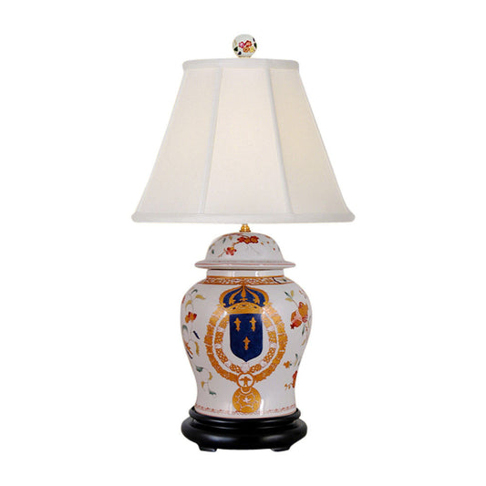 Beautiful English Emblem Style Porcelain Temple Jar Table Lamp 29"