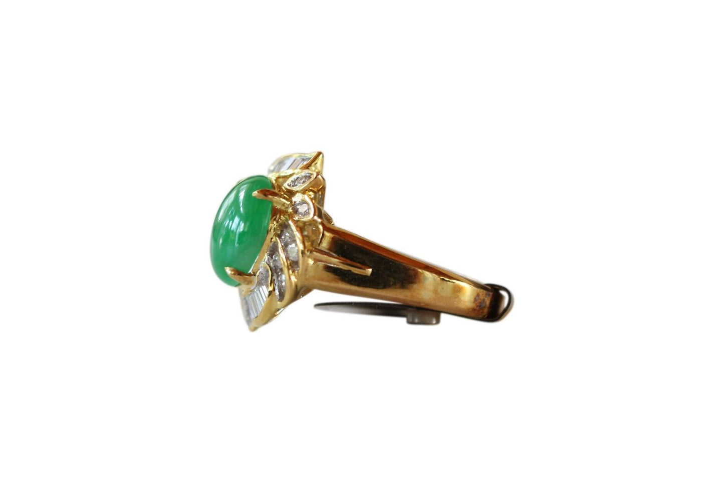 Fine Size 6.75 Round Imperial Jade Ring with 0.472ct Diamonds 18K Gold Band