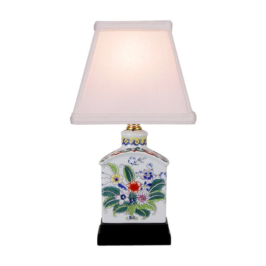 Floral Style Porcelain Tea Caddy Table Lamp 13"