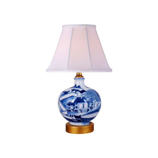 Blue and White Blue Willow Chinese Porcelain Gourd Vase Table Lamp 14"