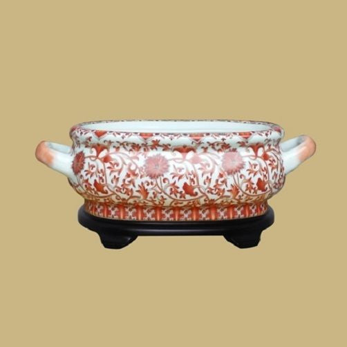 Orange and White Floral Motif Foot Bath Basin 16.5" Length Base Included