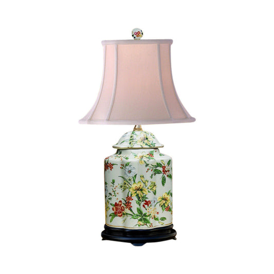 Chinese Floral Pattern Scalloped Porcelain Tea Caddy Table Lamp 22"