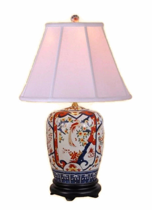 Chinese Porcelain Round Vase Floral Imari Motif Table Lamp 25.5"