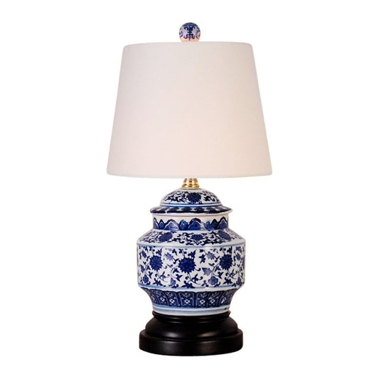 Blue and White Porcelain Floral Ginger Jar Table Lamp 15.5"
