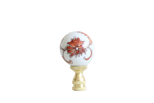 Beautiful Orange and White Porcelain Ball Floral Pattern Table Lamp Finial