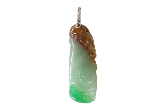 Beautiful Tri Color Authentic Grade A Jadeite Squirrel Pendant 18K Gold .05ct di