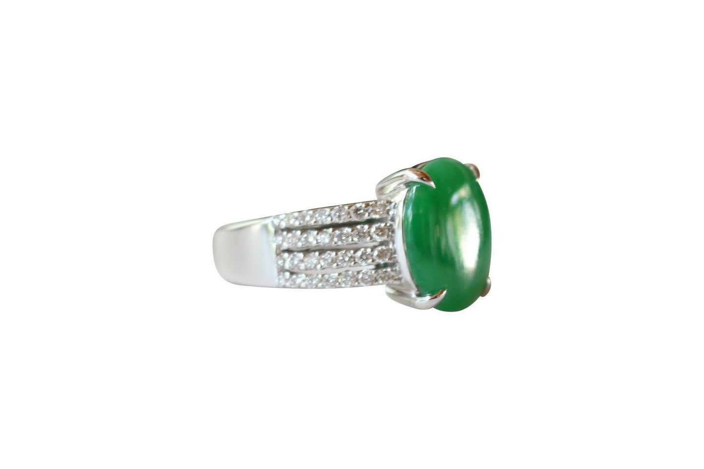 Fine Size 6.75 Round Imperial Jade Ring with 0.43ct Diamonds 18K Gold Band