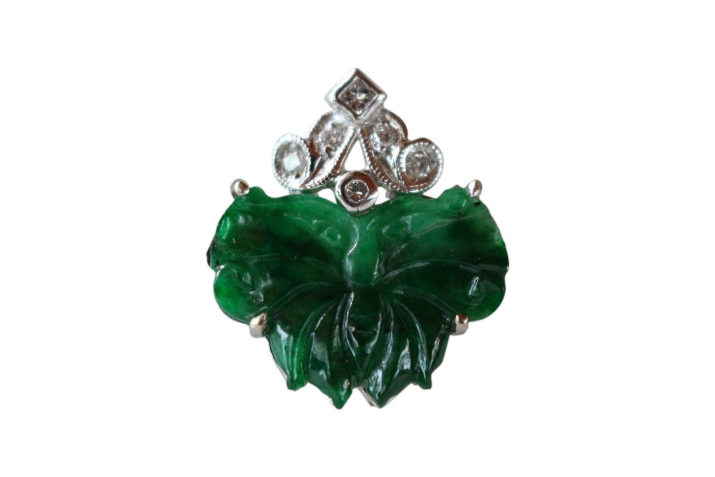 Butterfly Imperial Jadeite Pendant 0.06 carat Diamonds 18K Gold