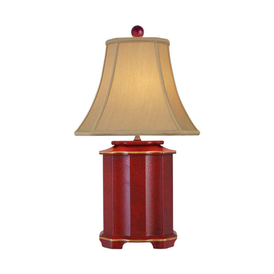 Chinese Red Lacquer Porcelain Pagoda Style Table Lamp 25"