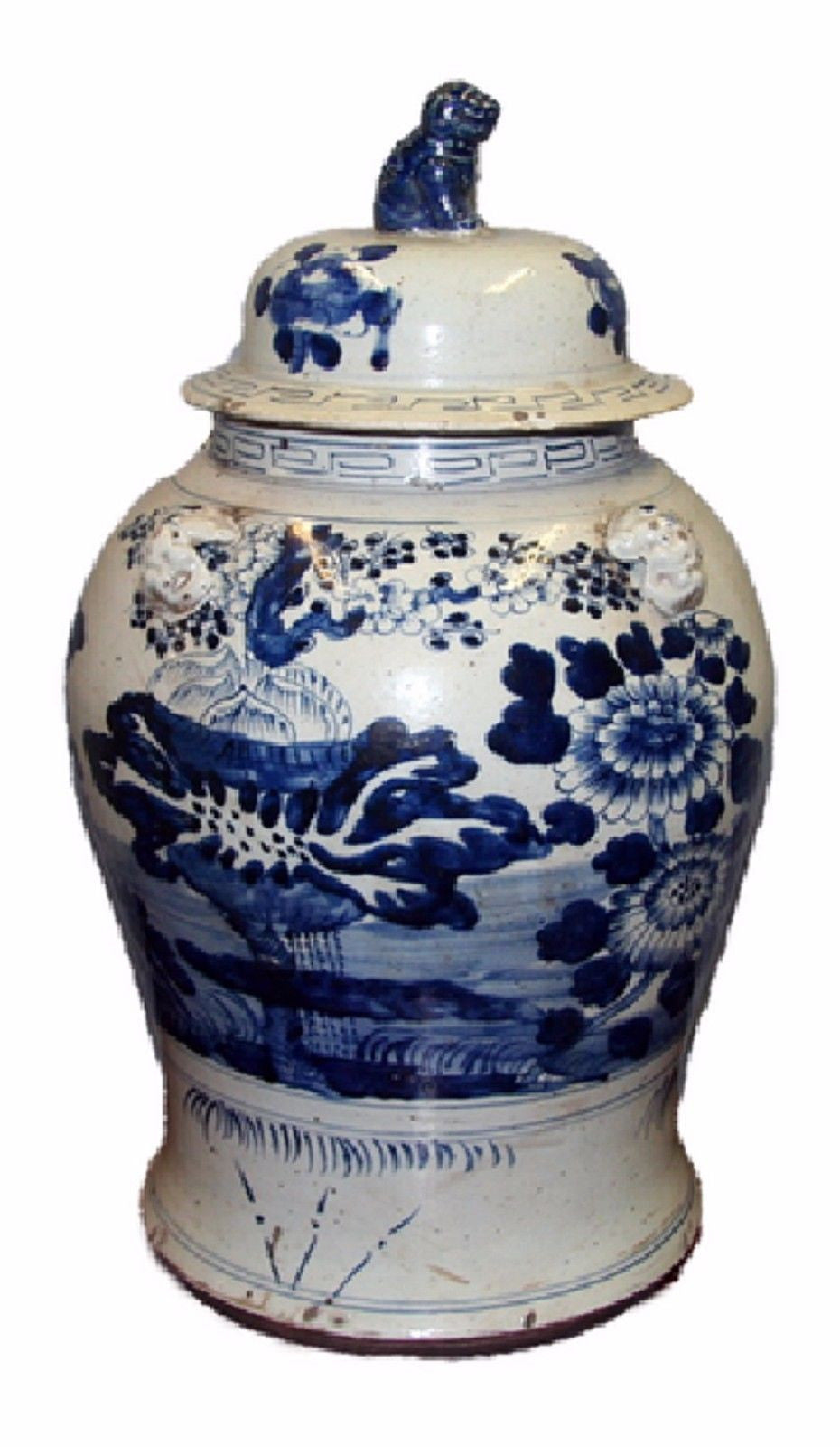 Vintage Style Blue and White Floral Motif Porcelain Temple Jar 23"