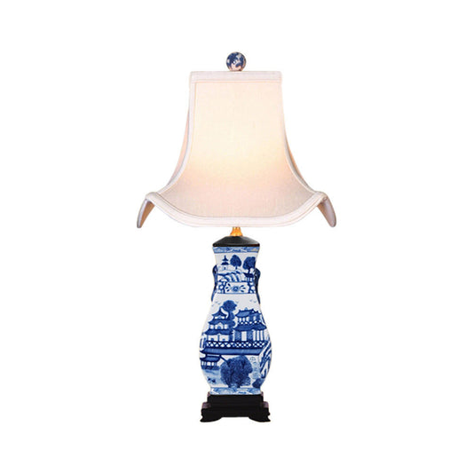 Blue and White Blue Willow Chinese Porcelain Vase Table Lamp 22"