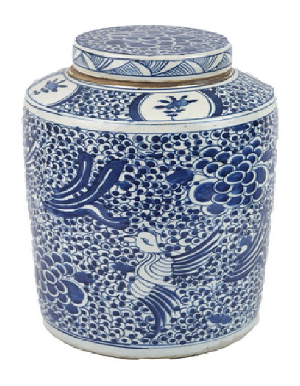 Vintage Style Blue and White Phoenix Motif Porcelain Tea Caddy Jar 17"