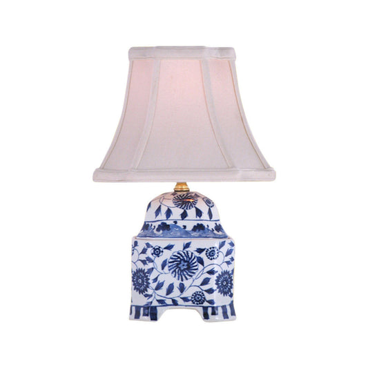 Blue and White Square Floral Porcelain Vase Table Lamp 15.5"