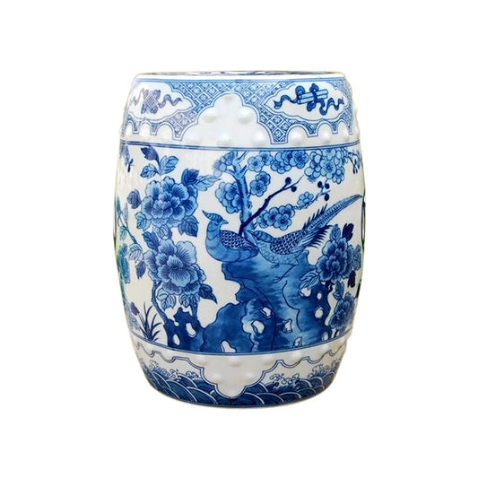 Beautiful Vintage Style Blue and White Porcelain Garden Stool Bird Motif