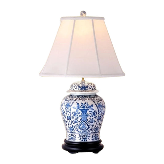 Beautiful Blue and White Porcelain Temple Jar Table Lamp Chinoiserie Floral 29"