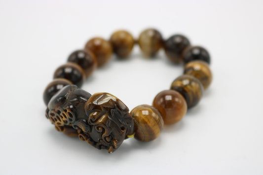 Beautiful Stone Lucky Money Foo Dog Brown Color Bracelet