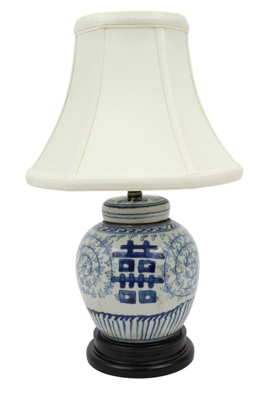 Blue and White Porcelain Double Happiness Ginger Jar Table Lamp 16"