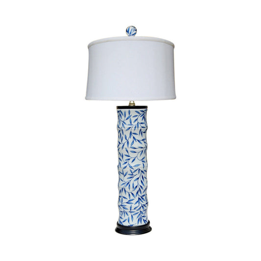 Blue and White Bamboo Floral Bamboo Style Porcelain Vase Table Lamp 28"