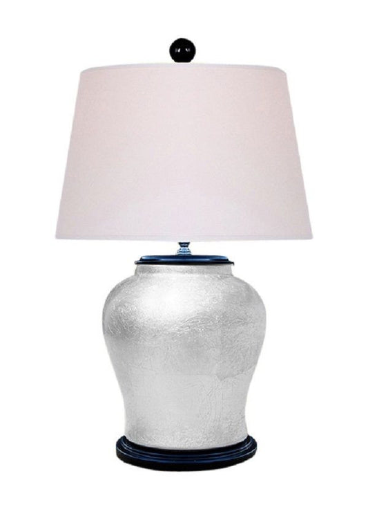 Chinese Silver Leaf Alloy Porcelain Vase Table Lamp 25"