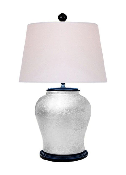 Chinese Silver Leaf Alloy Porcelain Vase Table Lamp 25"