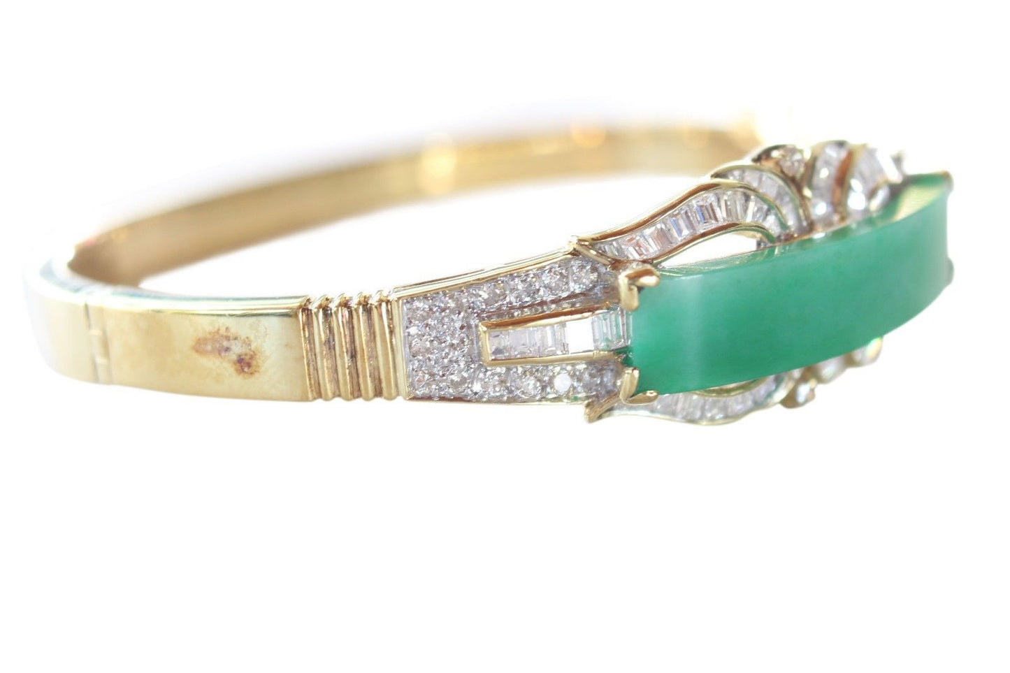 Imperial Jade Jadeite Grade A Untreated 18K Gold Bracelet 1.18ct Diamonds