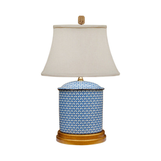 Blue and White Geometric Oval Porcelain Vase Table Lamp 19.5"