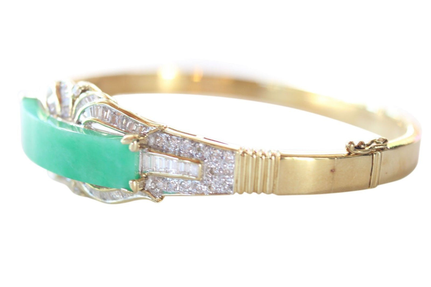 Imperial Jade Jadeite Grade A Untreated 18K Gold Bracelet 1.18ct Diamonds
