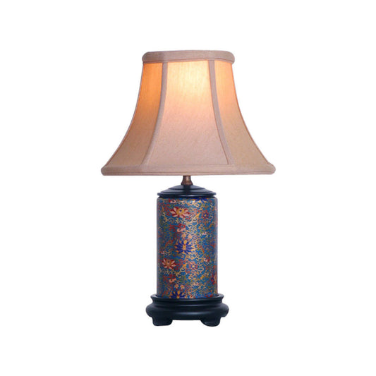 Dark Floral Motif Cylindrical Porcelain Vase Table Lamp 15"