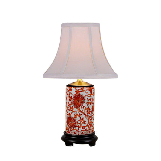 Orange and White Coral Porcelain Cylindrical Vase Table Lamp 15"