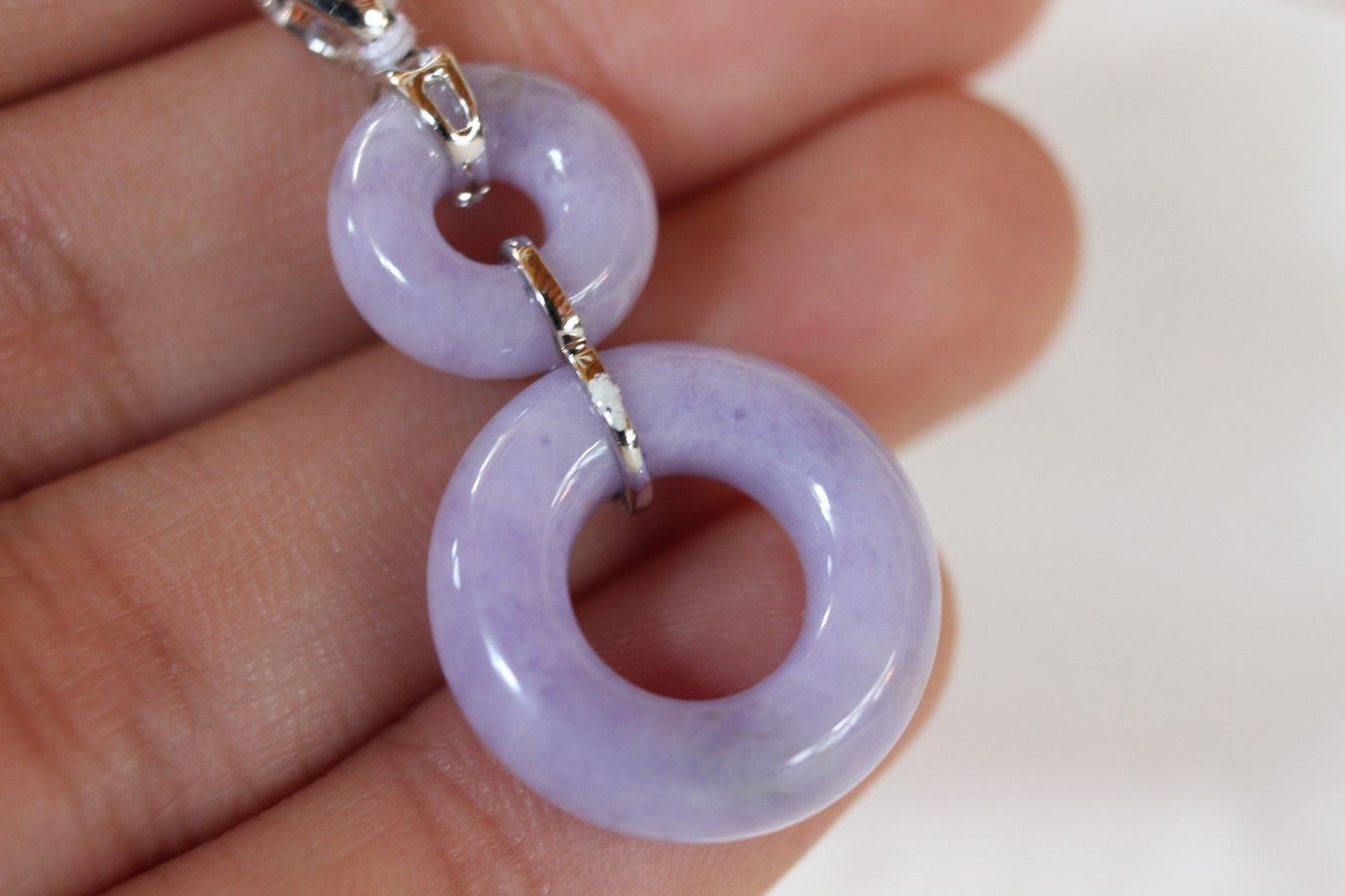 Grade A Lavender Jadeite Hoop Pendant 0.08 carat Diamonds 18K Gold