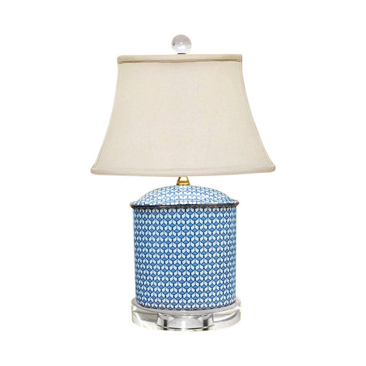 Beautiful Blue and White Porcelain Oval Vase Patterned Table Lamp 19.5"