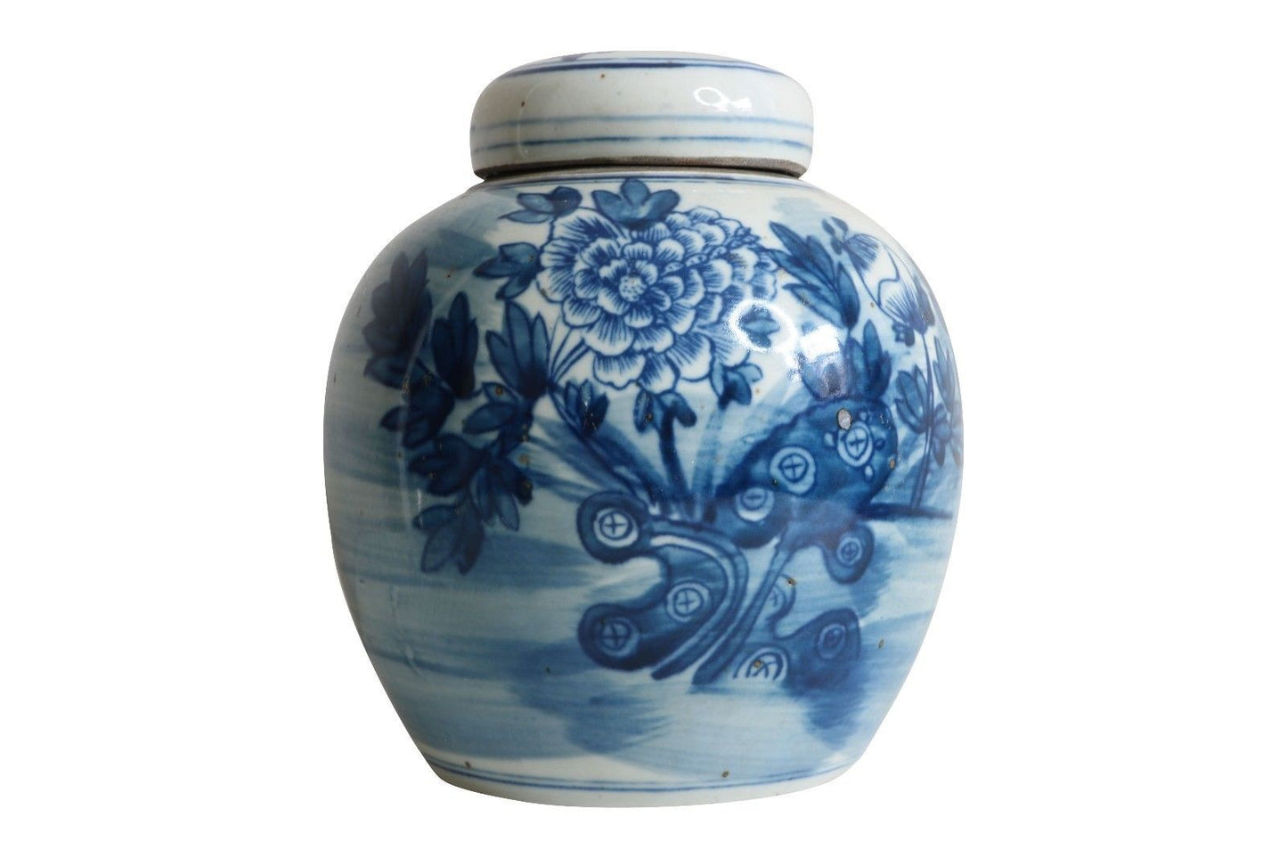 Beautiful Blue and White Floral Motif Porcelain Ginger Jar 6"
