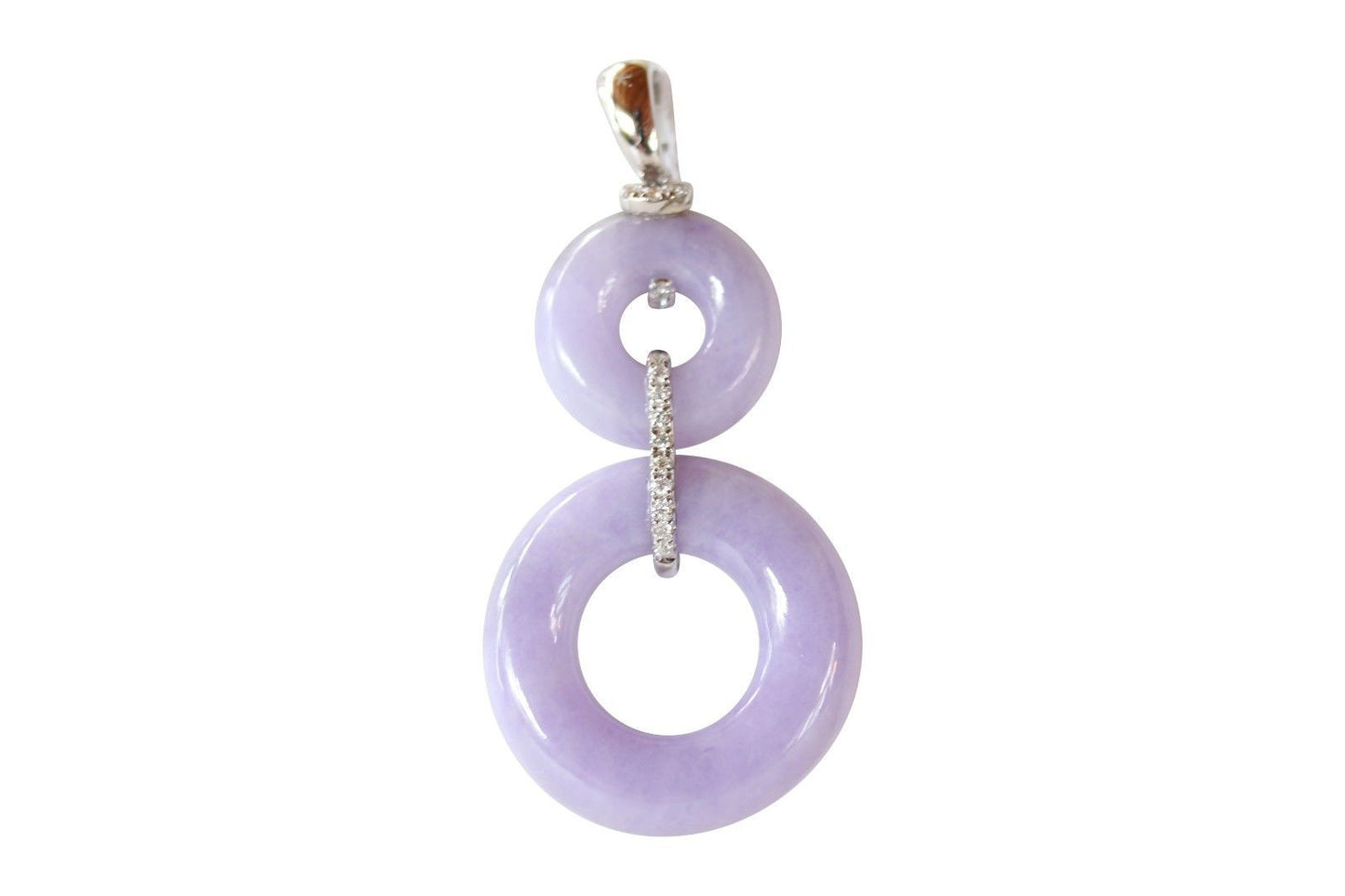 Grade A Lavender Jadeite Hoop Pendant 0.08 carat Diamonds 18K Gold