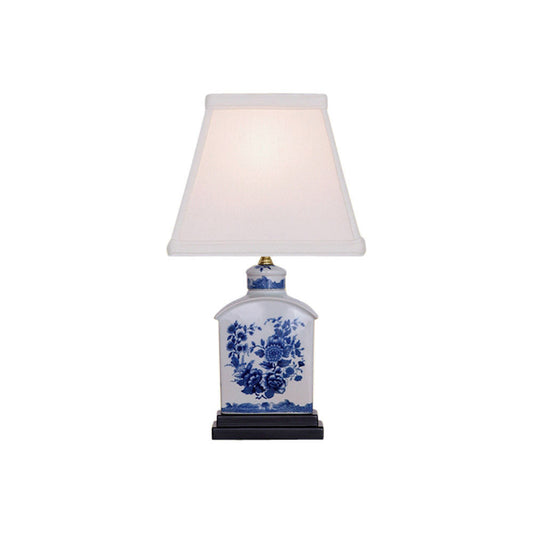 Blue and White Floral Porcelain Tea Caddy Table Lamp 13"