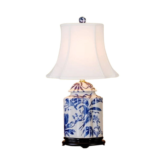 Chinese Blue and White Porcelain Tea Caddy Bird Motif Table Lamp 22"