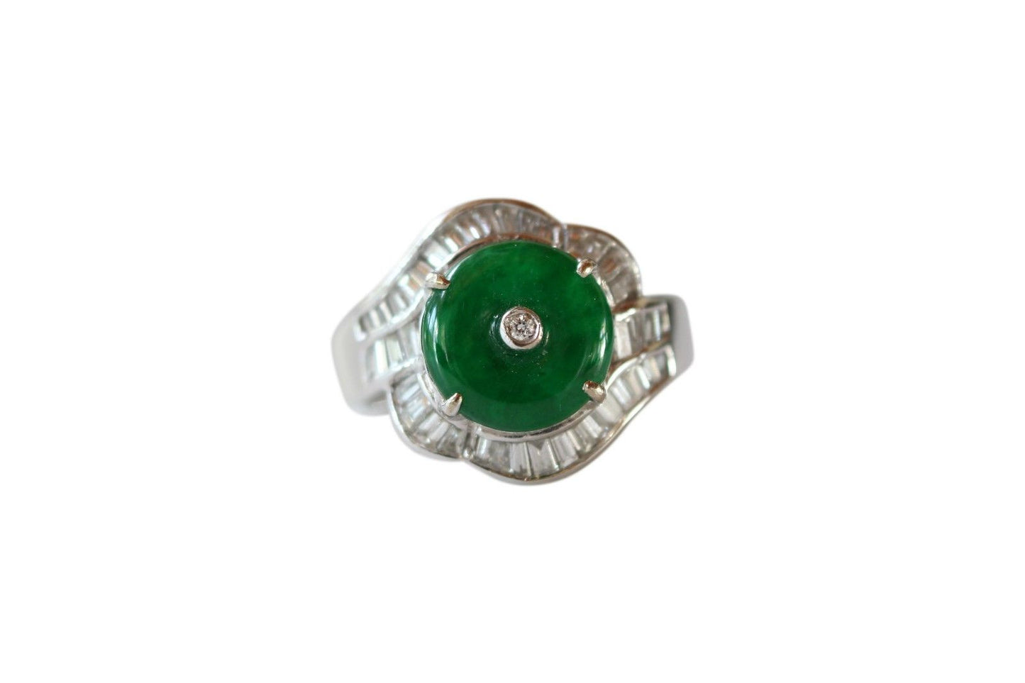 Fine Size 7.25 Round Imperial Jade Ring with 0.615ct Diamonds 18K Gold Band