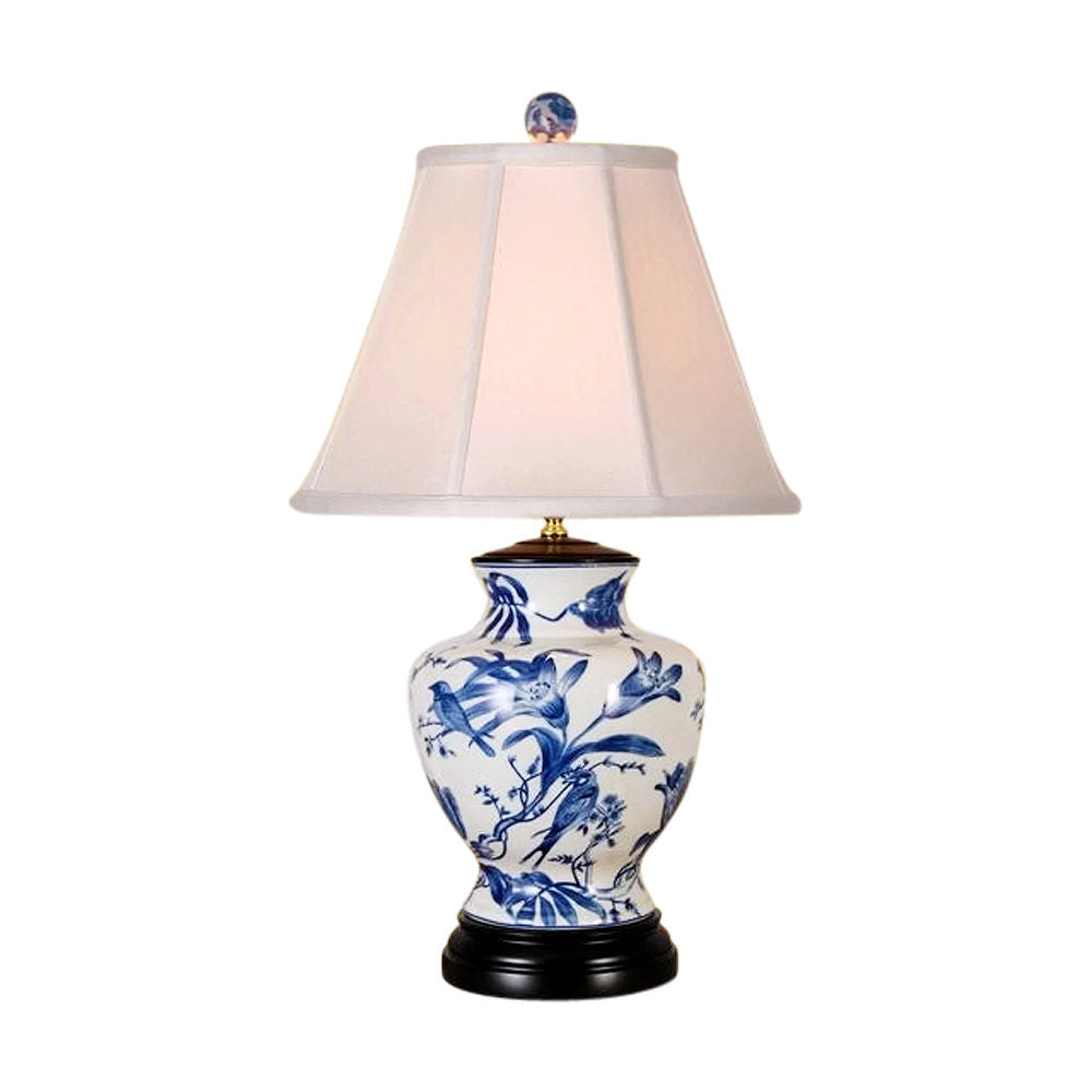 Chinese Blue and White Porcelain Vase Bird Motif Table Lamp 24"
