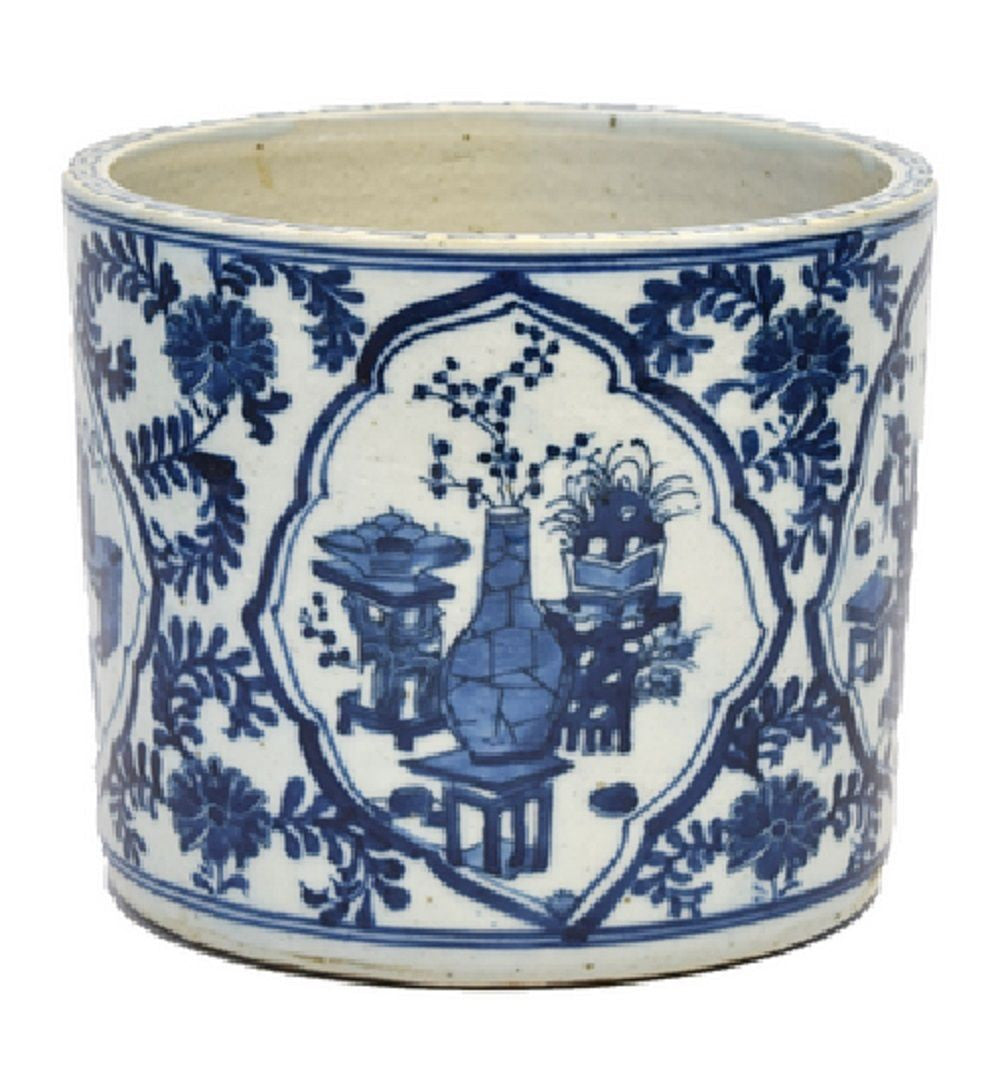 Blue and White Porcelain Treasures Motif Flower Pot 9"