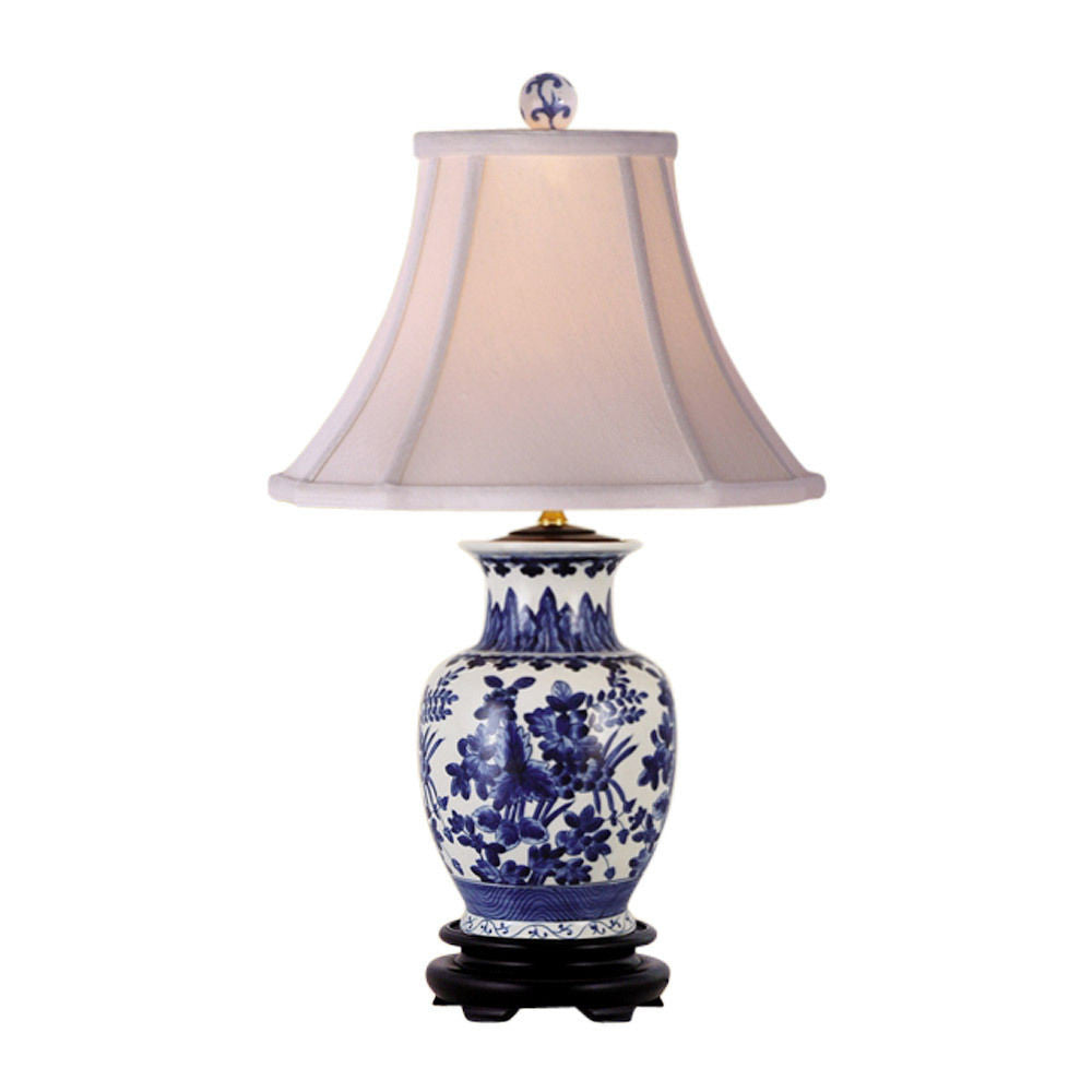 Blue and White Floral Vase Porcelain Table Lamp 20.5"