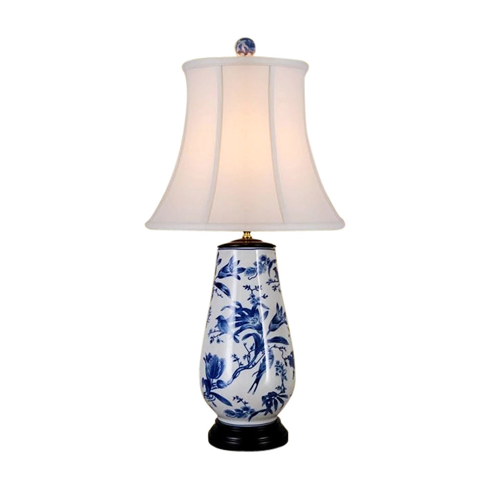 Chinese Blue and White Porcelain Vase Bird Motif Table Lamp 31"