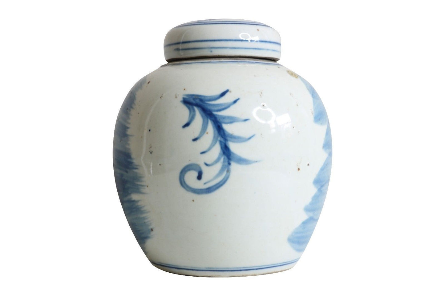 Beautiful Blue and White Floral Motif Porcelain Ginger Jar 6"