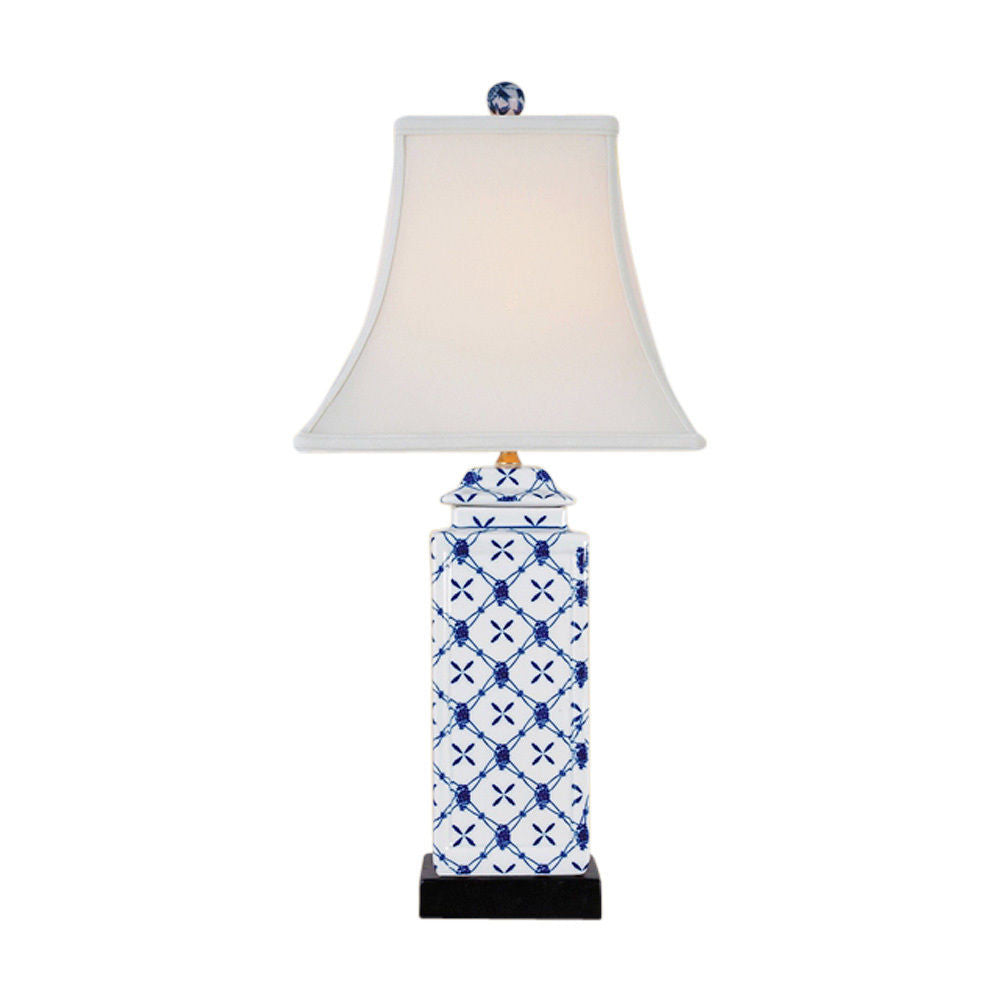 Blue and White Geometric Temple Jar Porcelain Table Lamp 22.5"