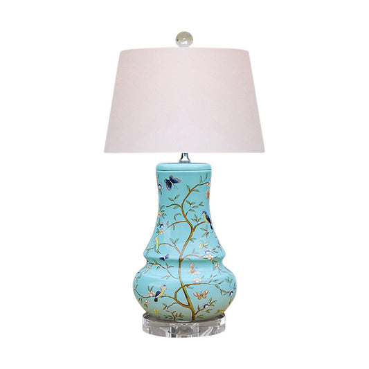 Cute Sea Foam Green Bird Motif Porcelain Vase Table Lamp 23"