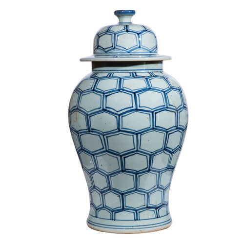 Blue & White Porcelain Honeycomb Temple Jar