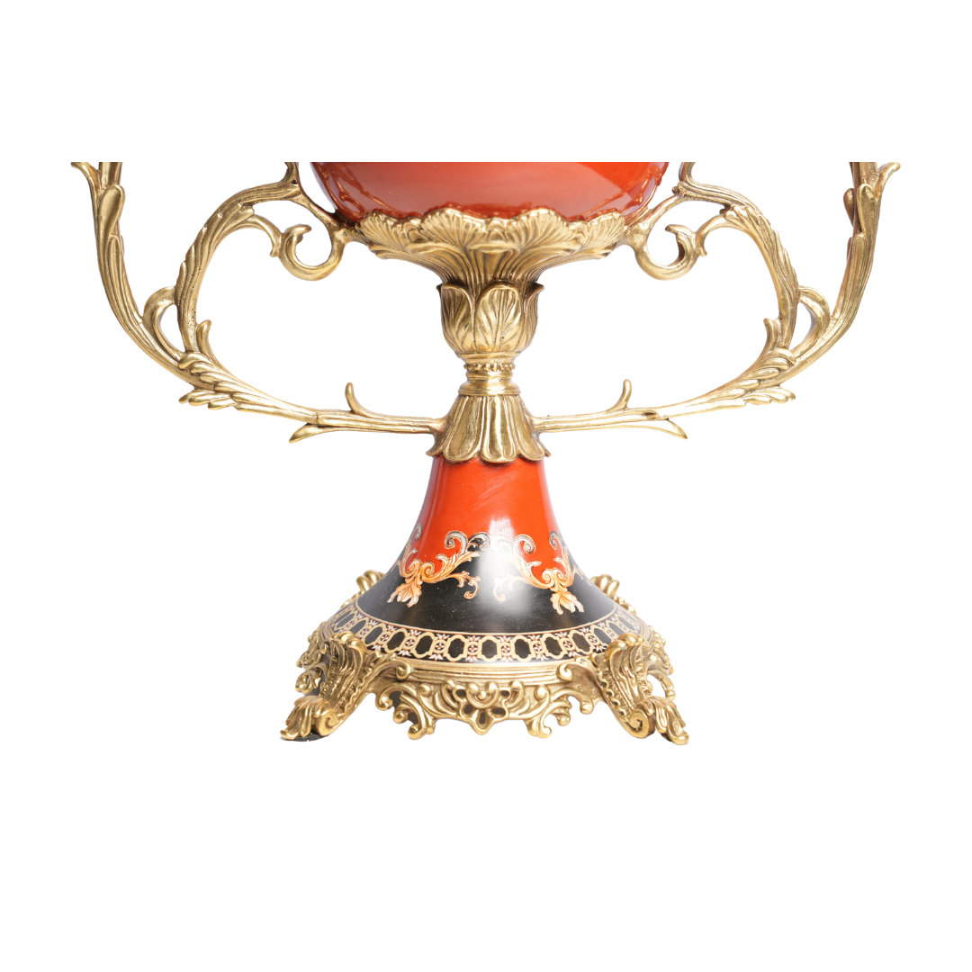 Elegant Porcelain Red and Black European Style Trophy Vase 16"